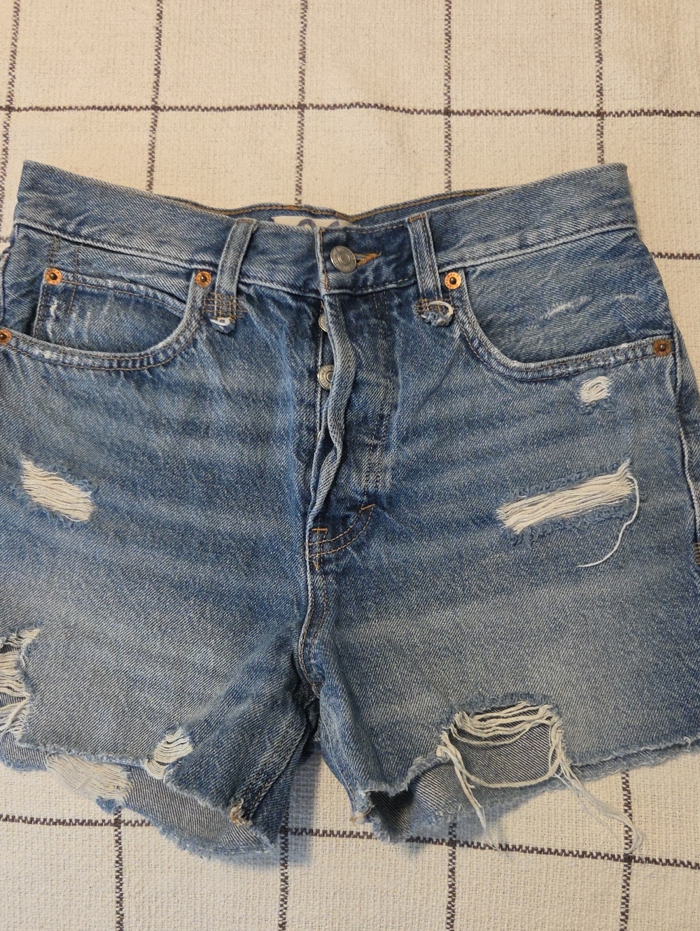 Free People Distressed Light Blue Denim Cutoff Shorts